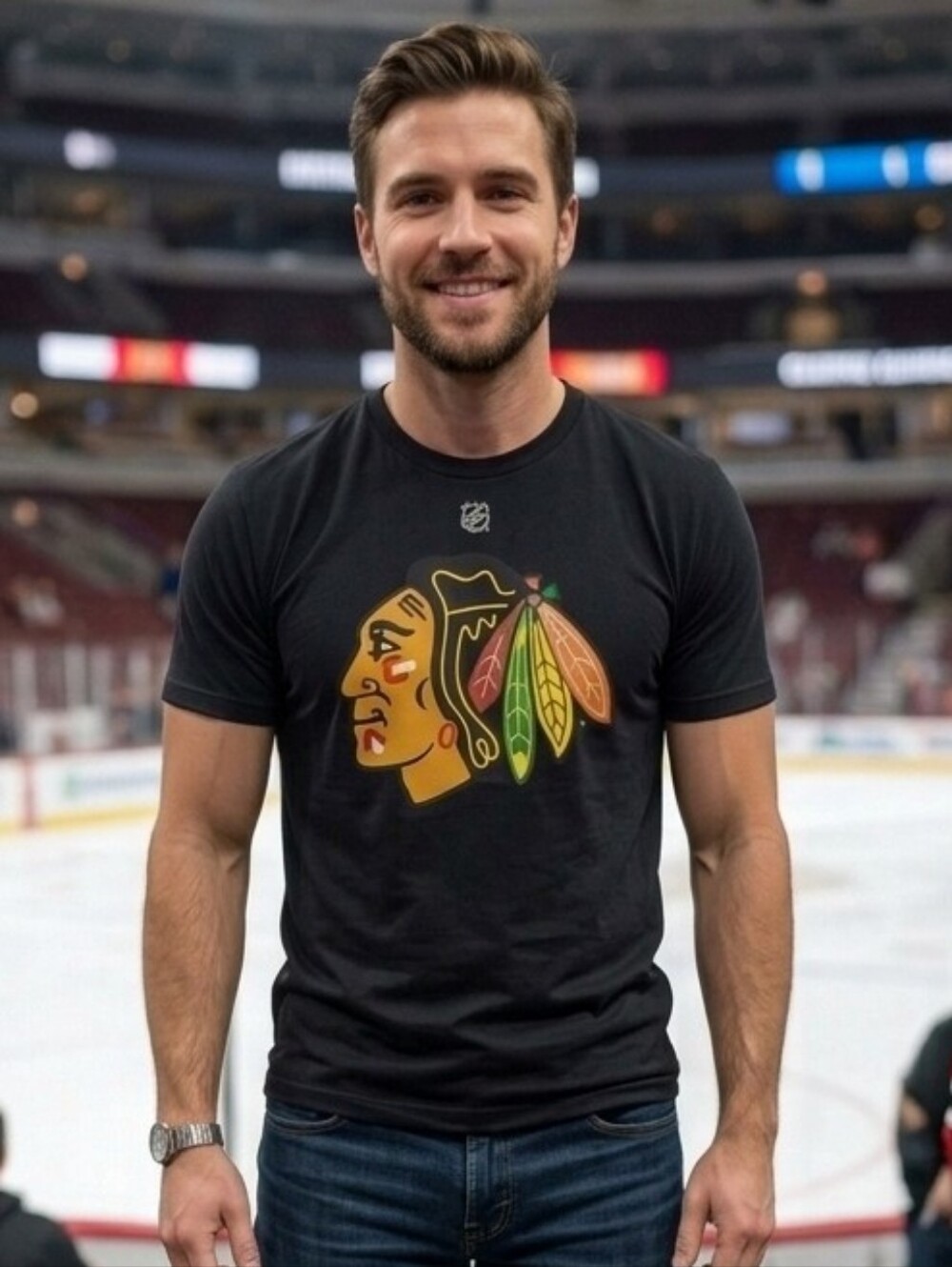 Fanatics NHL Chicago Blackhawks Black Graphic Tee Shirt - Size Small